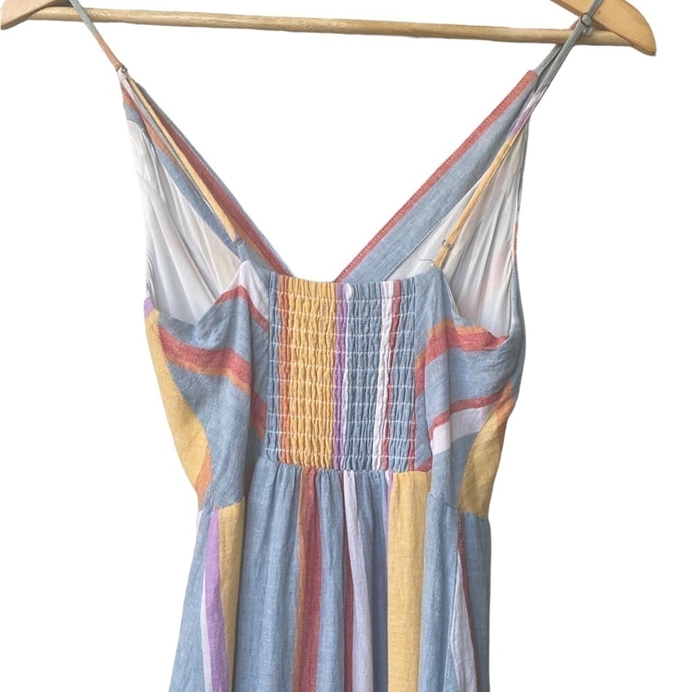 Urban Outfitters Linen Sundress XS Rainbow Colorful Button Front Beachy Vacay - Picture 9 of 12